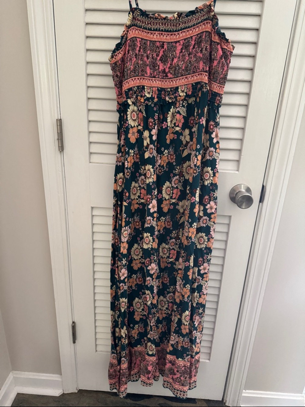 Cupshe Teal Green Floral Maxi Dress with Pink Accents
